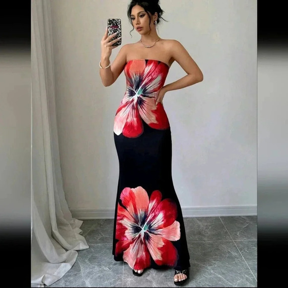 Elegant Floral Print Bodycon Dress, Summer - Picture 3 of 6